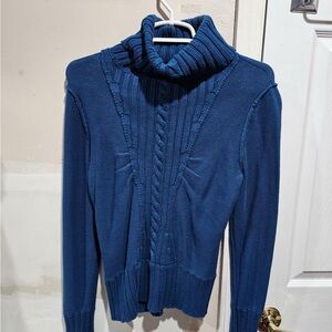 Moda International Blue Turtleneck Sweater with Cable Knit